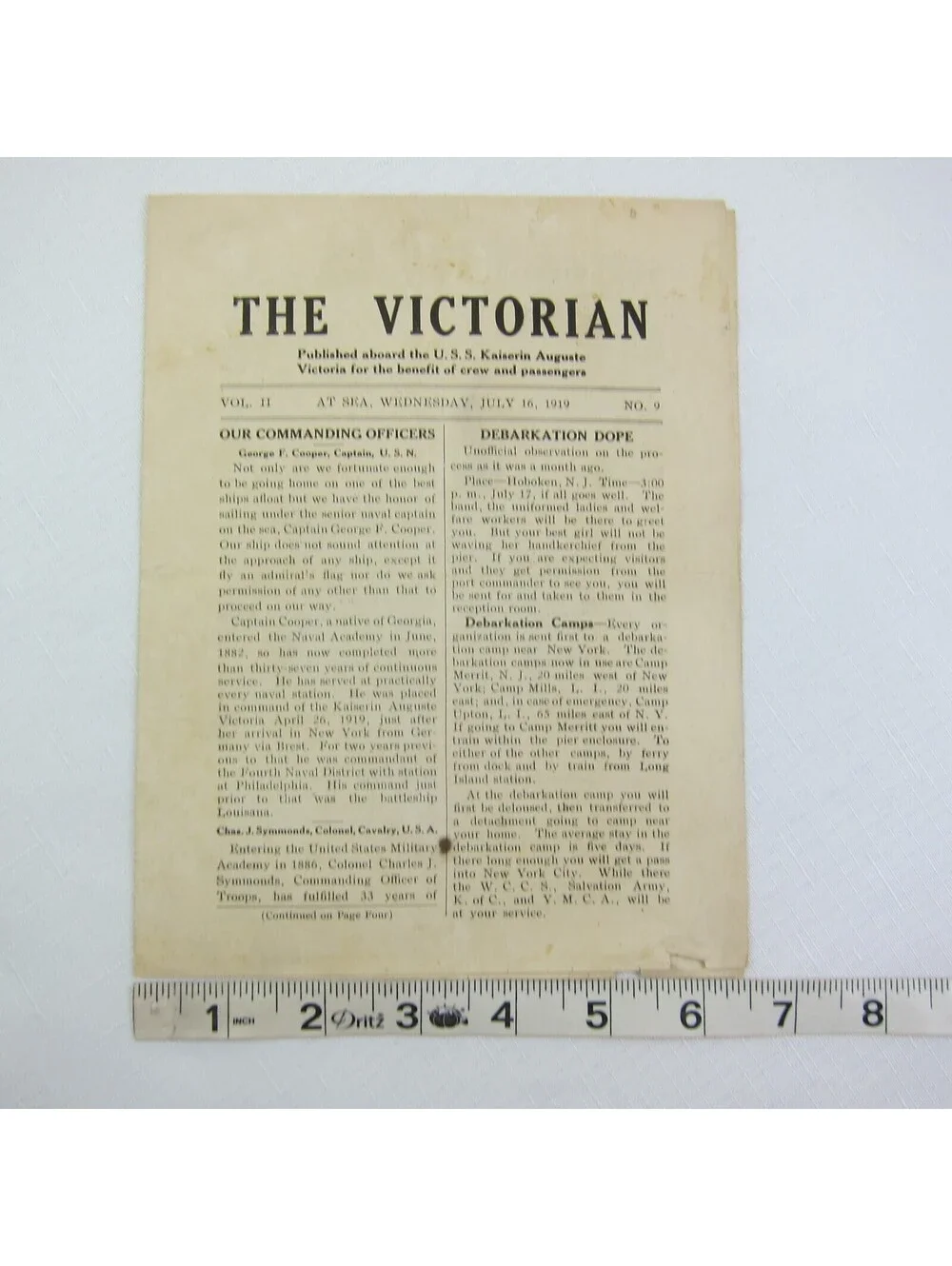 USS Kaiserin Auguste Victoria Shipboard Newspaper The Victorian WWI 16 July 1919